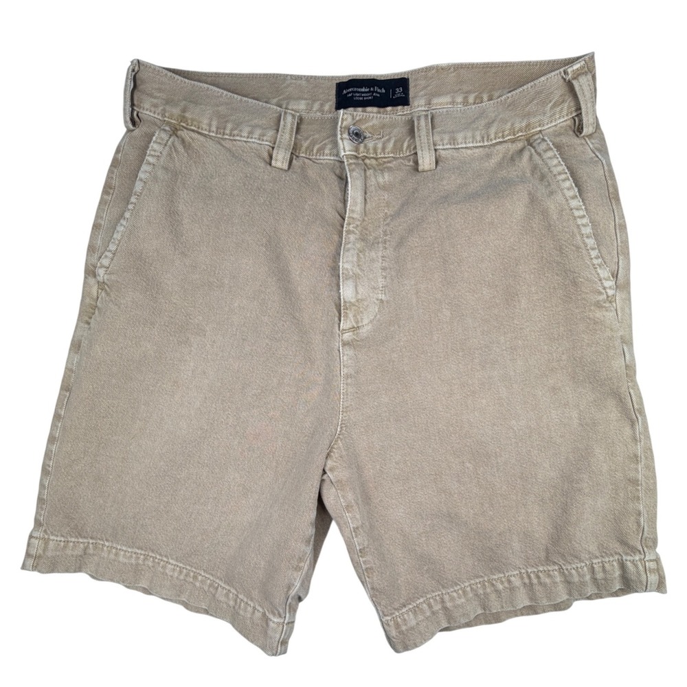 Abercrombie & Fitch Mens Lightweight Denim Loose Shorts Tan Khaki Size 33